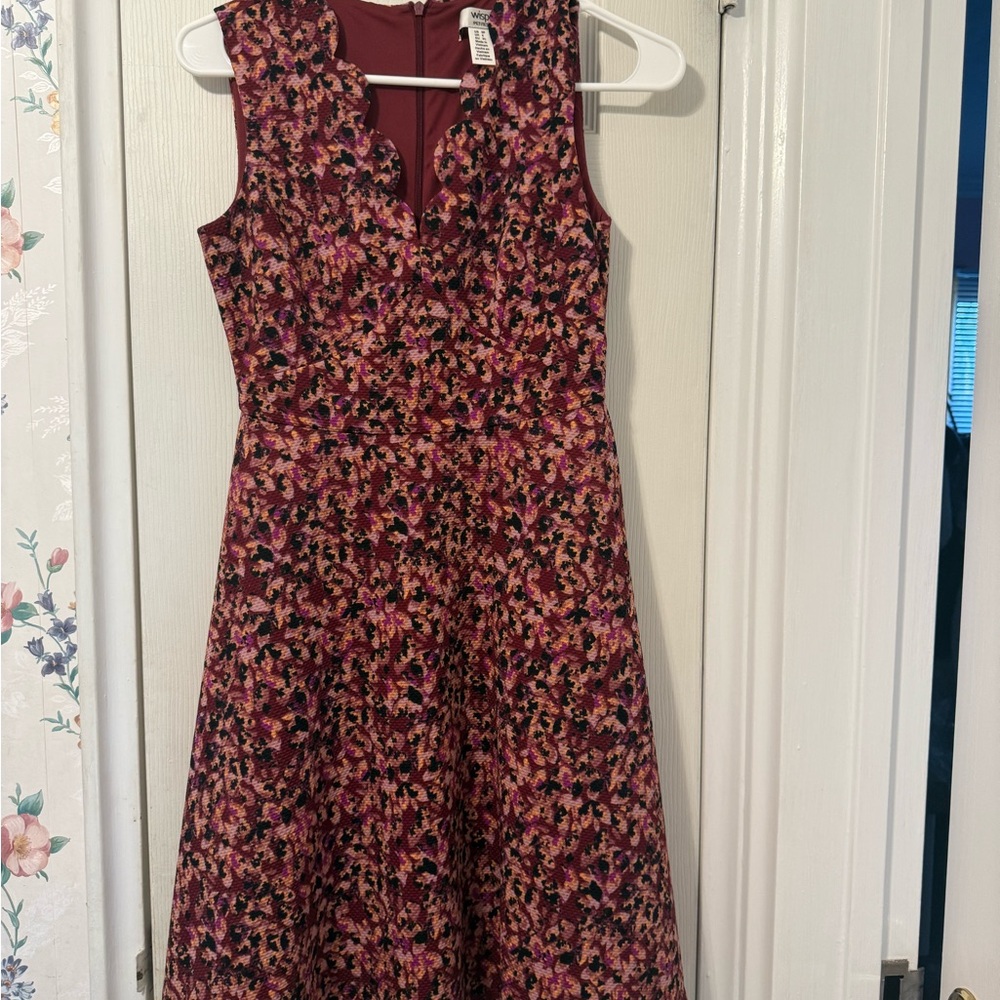 Chic Floral Midi Dress - Burgundy and Black